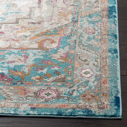 SAFAVIEH Aria Collection Runner Rug - 2' x 6', Beige & Blue, Boho Chic Medallion Distressed Design, Non-Shedding & Easy Care, Ideal for High Traffic Areas in Living Room, Bedroom (ARA119E) in Saudi Arabia