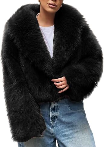 Womens Faux Fur Coat Fuzzy Winter Jacket Soft Evening Shawl Fur Cardigan Y2k Loose Fit Thermal Outerwear Shaggy Coats in Saudi Arabia