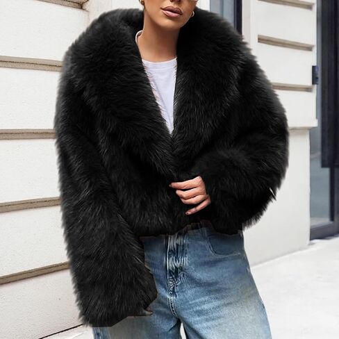 Womens Faux Fur Coat Fuzzy Winter Jacket Soft Evening Shawl Fur Cardigan Y2k Loose Fit Thermal Outerwear Shaggy Coats in Saudi Arabia