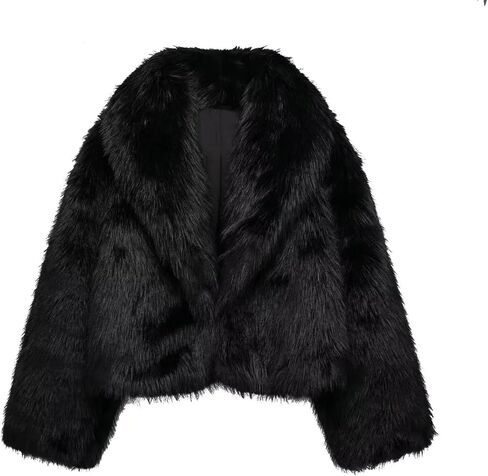 Womens Faux Fur Coat Fuzzy Winter Jacket Soft Evening Shawl Fur Cardigan Y2k Loose Fit Thermal Outerwear Shaggy Coats in Saudi Arabia