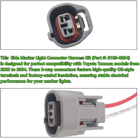 1pcs Side Marker Light Connector 2-Way 6189-0264， Fit for Toyota Tacoma 2002 2003 2004, Harness Plug Pigtail Replace 6189-0264 61890264 in Saudi Arabia