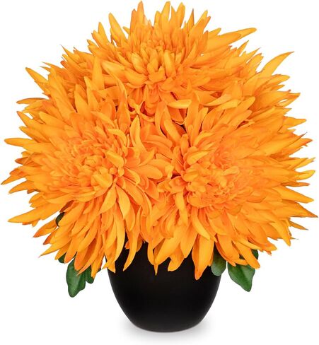 Hollyone Artificial Mums Flowers in Vase Faux Chrysanthemum Silk Flower Potted Plant Fake Plants & Flowers with Pot Floral Arrangements Bouquets Pincushion Spider Mum Flower Home Decor Red in Saudi Arabia