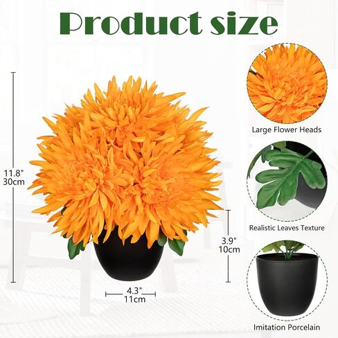 Hollyone Artificial Mums Flowers in Vase Faux Chrysanthemum Silk Flower Potted Plant Fake Plants & Flowers with Pot Floral Arrangements Bouquets Pincushion Spider Mum Flower Home Decor Red in Saudi Arabia