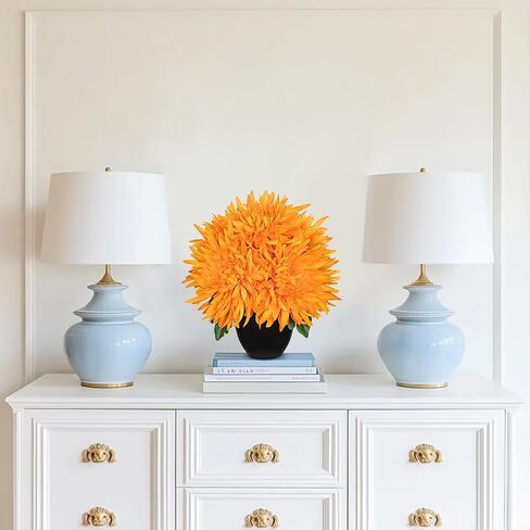 Hollyone Artificial Mums Flowers in Vase Faux Chrysanthemum Silk Flower Potted Plant Fake Plants & Flowers with Pot Floral Arrangements Bouquets Pincushion Spider Mum Flower Home Decor Red in Saudi Arabia