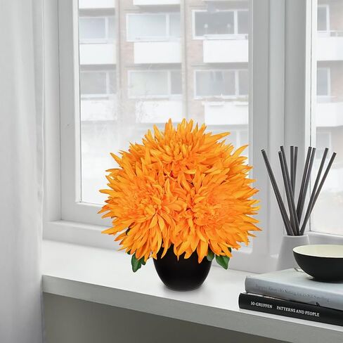 Hollyone Artificial Mums Flowers in Vase Faux Chrysanthemum Silk Flower Potted Plant Fake Plants & Flowers with Pot Floral Arrangements Bouquets Pincushion Spider Mum Flower Home Decor Red in Saudi Arabia
