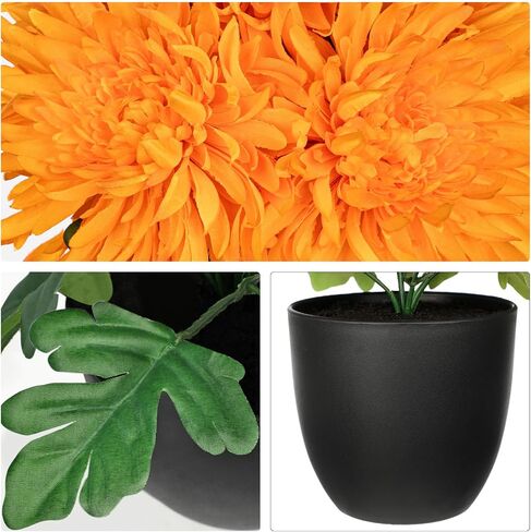 Hollyone Artificial Mums Flowers in Vase Faux Chrysanthemum Silk Flower Potted Plant Fake Plants & Flowers with Pot Floral Arrangements Bouquets Pincushion Spider Mum Flower Home Decor Red in Saudi Arabia