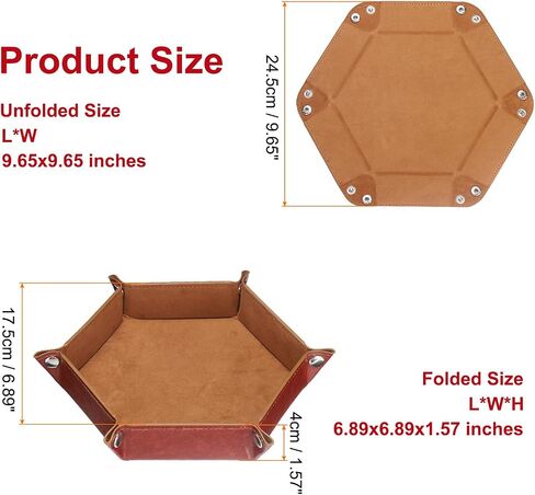 HARFINGTON 2pcs PU Leather Dice Tray Unisex Valet Tray Folding Hexagon Tray Portable Entryway Table Nightstand Bedside Desk Holder for Key Wallet Watch Coin Jewelry, Dark Green Purple in Saudi Arabia