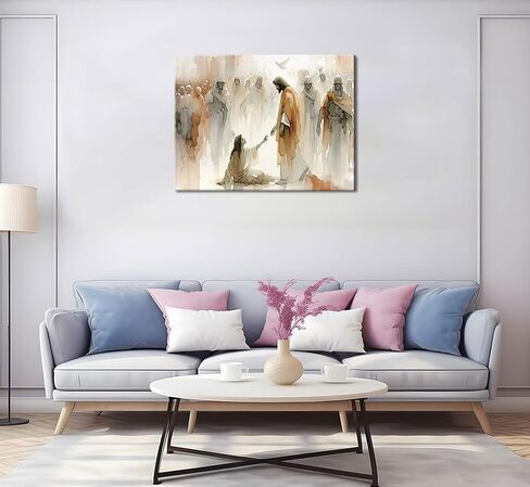 يسوع يشفي المرأة قماش جدار الفن امرأة تلمس تنحنح تنورة يسوع جدار ديكور صورة مائية قصص الكتاب المقدس ملصق طباعة اللوحة لغرفة المعيشة المسيحية ديكور المنزل الاستعداد للتعليق in Kuwait