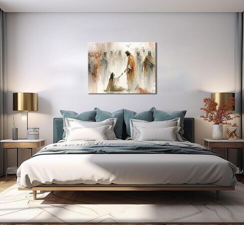 يسوع يشفي المرأة قماش جدار الفن امرأة تلمس تنحنح تنورة يسوع جدار ديكور صورة مائية قصص الكتاب المقدس ملصق طباعة اللوحة لغرفة المعيشة المسيحية ديكور المنزل الاستعداد للتعليق in Kuwait