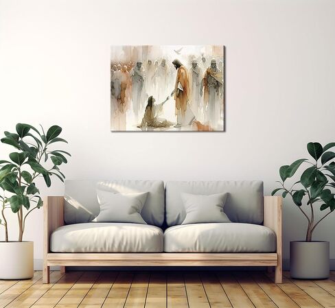 يسوع يشفي المرأة قماش جدار الفن امرأة تلمس تنحنح تنورة يسوع جدار ديكور صورة مائية قصص الكتاب المقدس ملصق طباعة اللوحة لغرفة المعيشة المسيحية ديكور المنزل الاستعداد للتعليق in Kuwait