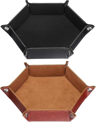 HARFINGTON 2pcs PU Leather Dice Tray Unisex Valet Tray Folding Hexagon Tray Portable Entryway Table Nightstand Bedside Desk Holder for Key Wallet Watch Coin Jewelry, Dark Green Purple in Saudi Arabia