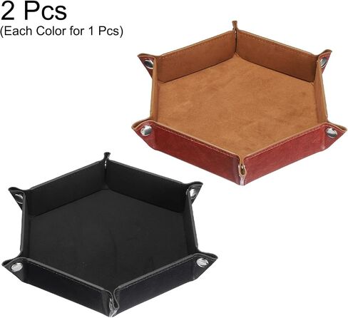 HARFINGTON 2pcs PU Leather Dice Tray Unisex Valet Tray Folding Hexagon Tray Portable Entryway Table Nightstand Bedside Desk Holder for Key Wallet Watch Coin Jewelry, Dark Green Purple in Saudi Arabia