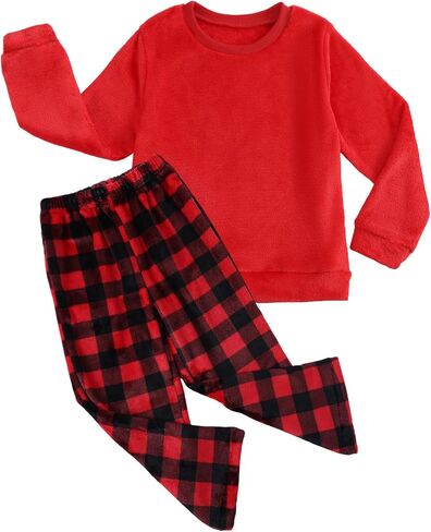 Weixinbuy الفتيات السراويل غامض مجموعة ملابس الشتاء الفانيلا الصوف منامة مجموعة للأطفال الفتيات Crewneck أعلى والسراويل منقوشة Sweatsuit in Kuwait