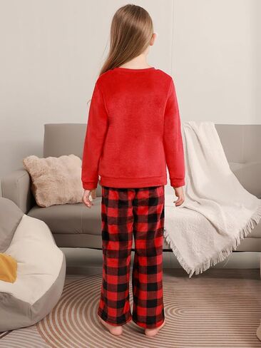 Weixinbuy الفتيات السراويل غامض مجموعة ملابس الشتاء الفانيلا الصوف منامة مجموعة للأطفال الفتيات Crewneck أعلى والسراويل منقوشة Sweatsuit in Kuwait
