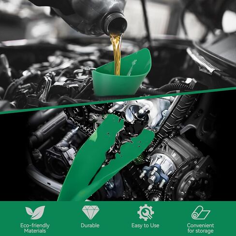 Flexible Oil Funnel Reusable - Green Color, Multi-Purpose Fiunel, Easy to Clean & Foldable, Flexible Drain Tool, Funnel for Automotivel, for Lawnmower, Snowplow, Truck, Motorcycle. in Saudi Arabia