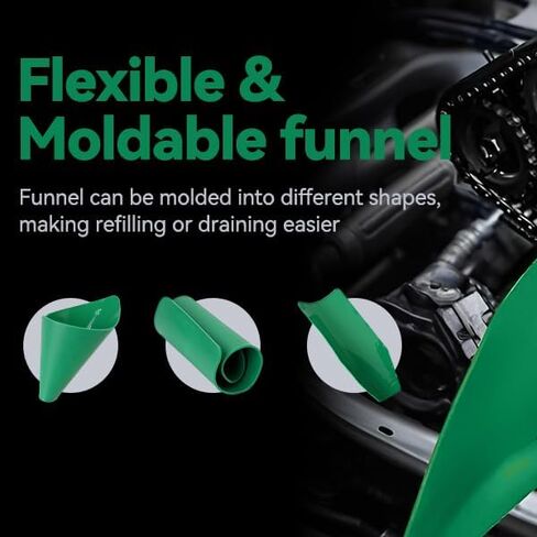 Flexible Oil Funnel Reusable - Green Color, Multi-Purpose Fiunel, Easy to Clean & Foldable, Flexible Drain Tool, Funnel for Automotivel, for Lawnmower, Snowplow, Truck, Motorcycle. in Saudi Arabia