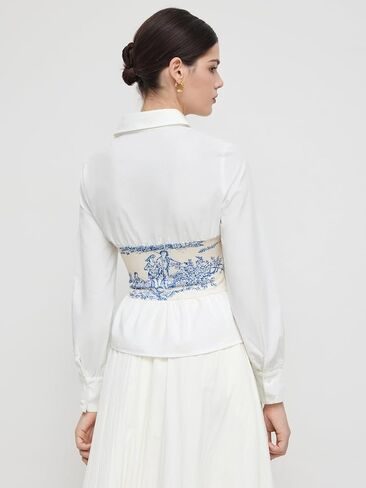 CIDER Long Sleeve Shirts for Women Toile De Jouy V-Neck Woven Blouse Regular Fit Long Sleeve Top in Saudi Arabia