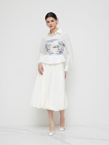 CIDER Long Sleeve Shirts for Women Toile De Jouy V-Neck Woven Blouse Regular Fit Long Sleeve Top in Saudi Arabia