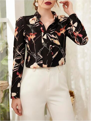 SHENHE Women's Dressy Casual Floral Blouse Long Sleeve Business Casual Work Shirt Top in Saudi Arabia