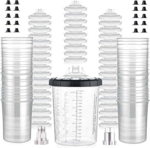AEROPRO TOOLS Disposable Paint Cups Liners and Lid System, 50 Pack 22 Ounce (650ml) Kit for Spray Gun-50 Cup Liners, 50 Lids with Strainer, 1 Hard Cup with Retainer Ring, 20 Plugs, 2 Cup Adapters in Saudi Arabia
