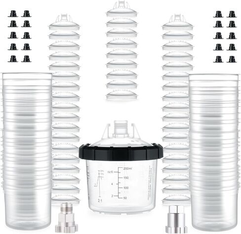 AEROPRO TOOLS Disposable Paint Cups Liners and Lid System, 50 Pack 22 Ounce (650ml) Kit for Spray Gun-50 Cup Liners, 50 Lids with Strainer, 1 Hard Cup with Retainer Ring, 20 Plugs, 2 Cup Adapters in Saudi Arabia