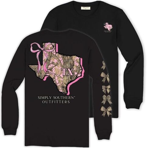 Simply Southern Texas Home - Camo - Bow - Adult Long Sleeve in Saudi Arabia