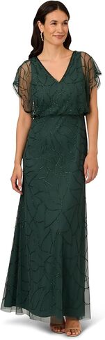 Adrianna Papell Women's Beaded Blouson Long Dress, Dusty Emerald in Saudi Arabia