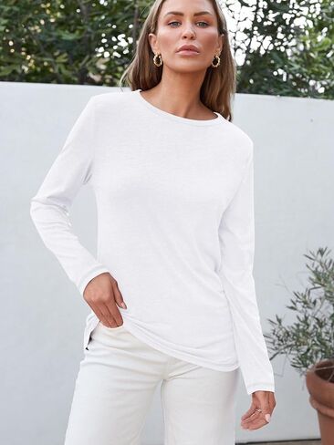Womens Long Sleeve T Shirts Basic Casual Loose Fit Tops Fall Fashion 2025 Crew Neck Outfits in Saudi Arabia