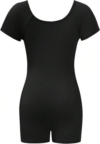 WDIRARA Women's Square Neck Short Sleeve Romper Unitards Bodycon Shorts Jumpsuit in Saudi Arabia