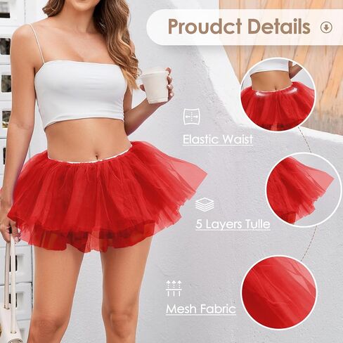 Women 5 Layers Tutu Fluffy Dance Ballet Bubble Skirt Puffy Elastic Tulle Short Skirts Halloween Christmas Costume in Saudi Arabia
