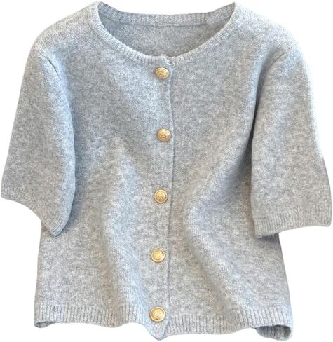 GORGLITTER Women's Short Sleeve Cardigan Sweater Trendy Fall 2025 Dressy Cute Button Up Lightweight Cable Knit Cardigan in Saudi Arabia