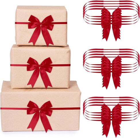 24 Pieces Christmas Stretch Loops with Bows Elastic Gift Bow Stretch Bows for Gifts Christmas Elastic Ribbon Crafts for Christmas Gift Boxes Wrapping Party Favors(Red, 20-24 Inch) in Saudi Arabia
