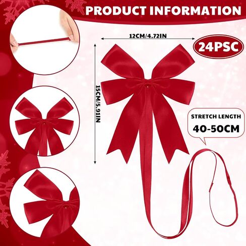 24 Pieces Christmas Stretch Loops with Bows Elastic Gift Bow Stretch Bows for Gifts Christmas Elastic Ribbon Crafts for Christmas Gift Boxes Wrapping Party Favors(Red, 20-24 Inch) in Saudi Arabia