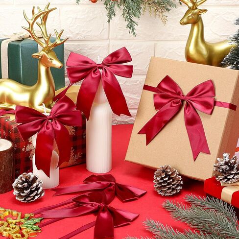 24 Pieces Christmas Stretch Loops with Bows Elastic Gift Bow Stretch Bows for Gifts Christmas Elastic Ribbon Crafts for Christmas Gift Boxes Wrapping Party Favors(Red, 20-24 Inch) in Saudi Arabia