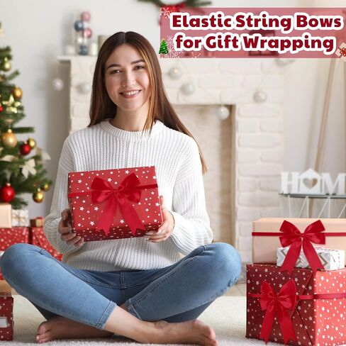 24 Pieces Christmas Stretch Loops with Bows Elastic Gift Bow Stretch Bows for Gifts Christmas Elastic Ribbon Crafts for Christmas Gift Boxes Wrapping Party Favors(Red, 20-24 Inch) in Saudi Arabia