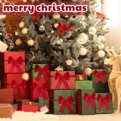 24 Pieces Christmas Stretch Loops with Bows Elastic Gift Bow Stretch Bows for Gifts Christmas Elastic Ribbon Crafts for Christmas Gift Boxes Wrapping Party Favors(Red, 20-24 Inch) in Saudi Arabia