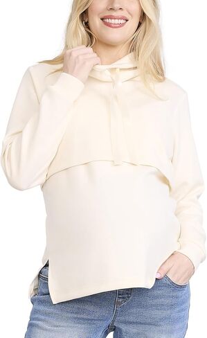 Motherhood Maternity Women's Long Sleeve Funnel Neck Nursing Pullover Pregnancy Sweatshirt for Breastfeeding in Saudi Arabia