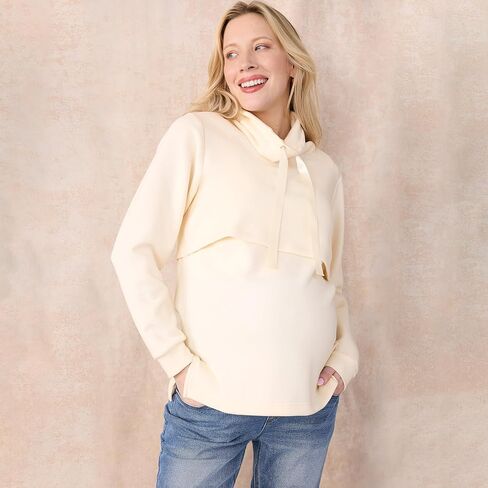 Motherhood Maternity Women's Long Sleeve Funnel Neck Nursing Pullover Pregnancy Sweatshirt for Breastfeeding in Saudi Arabia