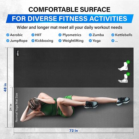 Yes4All 6'x4' Thick Rubber Exercise Mat for Floor Workouts, Durable & Low-Odor Large Gym, Non-Slip Workout Mats for Indoor/Outdoor in Saudi Arabia