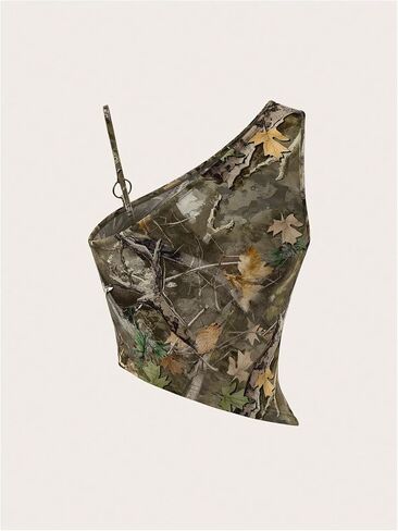 SOLY HUX Women's Y2k Camo Top Asymmetrical Neck Sleeveless Going Out Crop Tank Tops in Saudi Arabia
