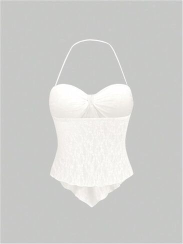 SHENHE Women's Lace Halter Top Bow Knot Front Backless Asymmetrical Y2k Going Out Coquette Tank in Saudi Arabia