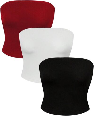 SOLY HUX Women's 3 Piece Crop Tube Top Summer Strapless Slim Fit Y2k Going Out Tops in Saudi Arabia