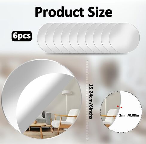 10 Pack Acrylic Round Mirrors, 6 Inch Non Glass Round Mirror Plate Self Adhesive Mirror Stickers, Acrylic Mirror Plate Circle Mirror Trays for Wedding Table Center DIY Crafts Home Wall Candle Decor in Saudi Arabia
