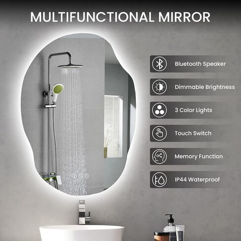 20x30 Inch Arch LED Bathroom Mirror, Gold Lighted Bathroom Mirrors Wall Mounted, Vanity Mirror with Anti-Fog, Memory Function, 3 Color Temperature, Dimmable Led Mirror for Bathroom in Saudi Arabia