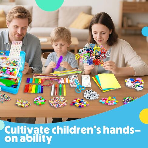 SMILESSKIDDO Arts Craft Supplies for Kids - 1000+ PCS Toddler DIY Craft Art Supply Set, Portable 3 Layered Folding Storage Box School Craft Projects - Gifts for Girls Ages 4-12 in Kuwait