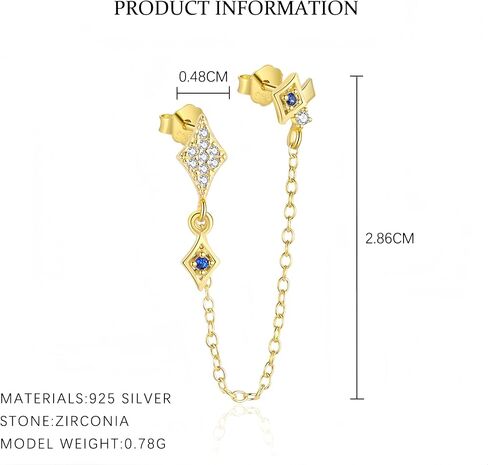 Rhinelife 925 Silver Earrings for Women - 18K Gold Plated Hypoallergenic Dainty Cartilage Earrings Huggie Hoop Stud with Dangle Chain Lightweight Jewelry Gift for Her in Saudi Arabia
