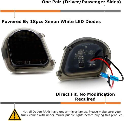 iJDMTOY مصابيح LED بيضاء كاملة أسفل المرآة الجانبية متوافقة مع شاحنات 2010-2019 دودج رام 1500 2500 3500 4500 5500 in Saudi Arabia