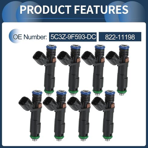 حاقن الوقود، فوهة حقن وقود المحرك رقم 5C3Z-9F593-DC لسيارة Ford F-150 2005-2006 V8 5.4L لسيارة LINCOLN NAVIGATOR 2005-2007 V8 5.4L أسود، 8 قطع in Saudi Arabia