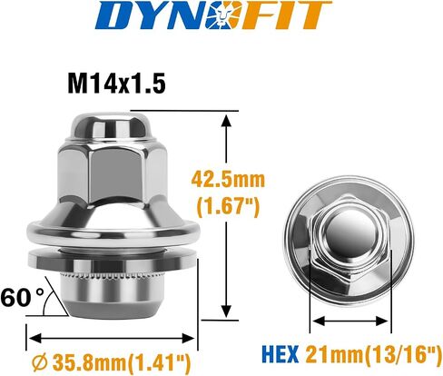 Dynofit 14x1.5 Wheel Lug Nuts Compatible with Toyota Lexus,OEM Mag Washer for Tacoma 4Runner Land Cruiser Sequoia LX600,One-Piece Design 21mm Hex Lug Nuts,Replace OE 90942-A1007|01121 (24PCS Black) in Saudi Arabia