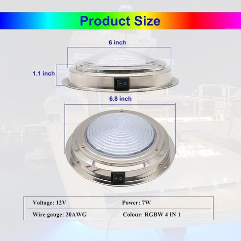 Marine Boat Dome Lights, 5.5 Inch RGBW LED Boat Cabin Lights with Toggle Switch, LED Boat Interior Lights with Stainless Steel Surface Mount 12V in Kuwait